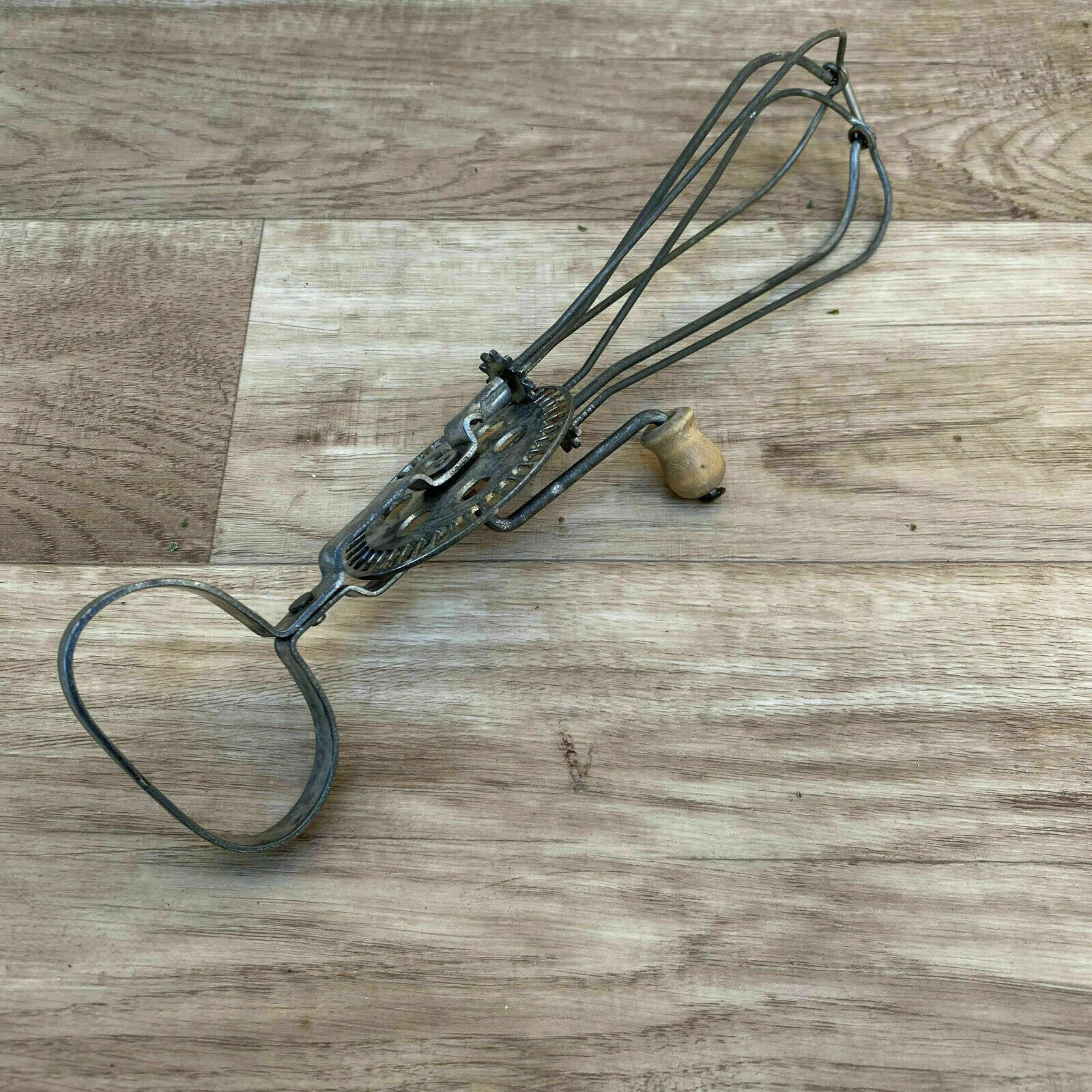 Vintage French Wire Whisk Metal Kitchen Utensil Wood Handle 16032017