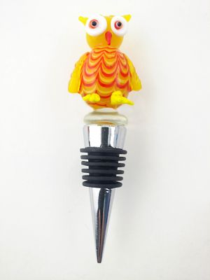 Murano Art Glass Owl Bottle Stoppers - Yellow    