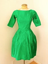 STUNNING Vtg 50s Prom Lorrie Deb Emerald Green Satin Cocktail Formal Dress 9
