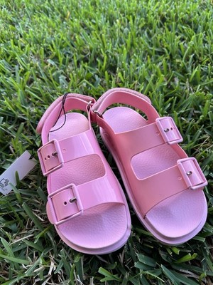 Gucci Women s Pink Rubber Strappy Sandals Adjustable Buckle Flat EU 34