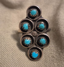 Old Native American Zuni Snake Eyes Turquoise .925 Sterling Womens Sz. 7 Ring