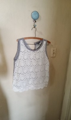 Piazza del Tempo Italy Sz L striped back lace front sleeveless Top