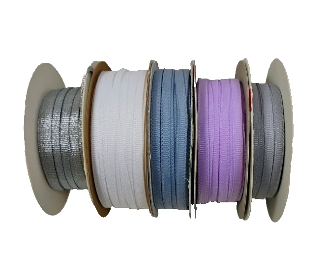 Cinta de grosgrain plateada, blanca, azul, púrpura, gris 1/8 pulgada de ancho x 48 yardas Foto 3 de 4