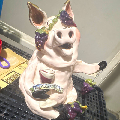Blue Sky Clayworks Fine Wine Swine Pig Figurine Hand-Painted Signed 2005