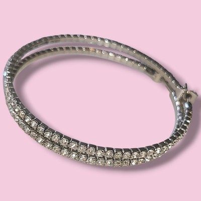 Y2K Silver Tone Rhinestone Hoop Earrings 2 Inch Large Bling Sparkly Disco 90s XL
