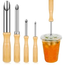 4 Sizes Straw Punch with Wooden Handle, Round Hole Making Tool for Cafe4741