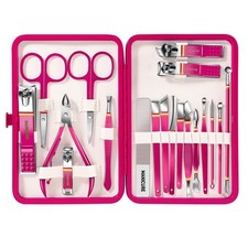 Nail Clippers Set - 19 Piece Pink Manicure  Pedicure Kit, Stainless pink
