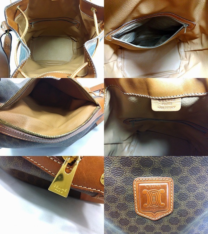 Celine Macadam Pattern Leather Drawstring Shoulde… - image 3