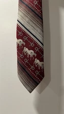 Vintage Tex Tan Neck Tie Men’s Horses Bits Western 55” Maroon Brown Beige Grey