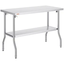 300lb 48x24in Stainless Steel Folding Worktable & Heavy-Duty Prep Table