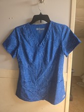 Grey's Anatomy Women's Scrub Top Blue Patterned Short Sleeve Small