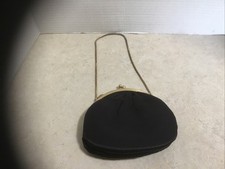 Vintage Black Satin and Gold Framed Kiss Latch Evening Bag Hong Kong