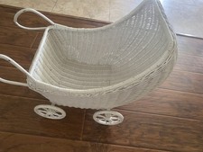 Vintage White Wicker Rattan Baby Doll Stroller Carriage Buggy 24  