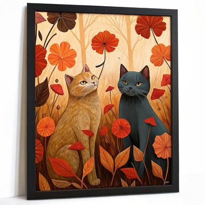 Zwei Katzen Wandbild süße Katze im Mohnfeld Druck Kunstwerk Katze Lounge Kunst Katze Geschenk