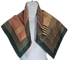 Vintage Totes Scarf Retro Geometric Stripes Dark Green Gold Brown 27  x27  Classy