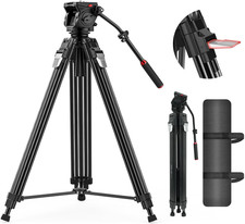 74.8In/190Cm Video Tripod with Fluid Head 360 One-Step Max Height Aluminum Allo