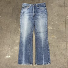 Vintage 70s Levis 517XX 0217 Denim Boot Cut Jeans 33x32 Talon Zip Distressed USA