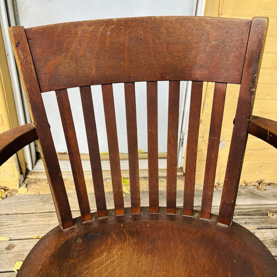 Antique Wood Bankers Office Swivel Desk Arm Chair Taylor Chair Co. Bedford Ohio - Image 3 of 4