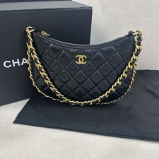 Chanel Black Quilted Lambskin Hobo Crescent Shoulder Bag Antique Gold Hardware