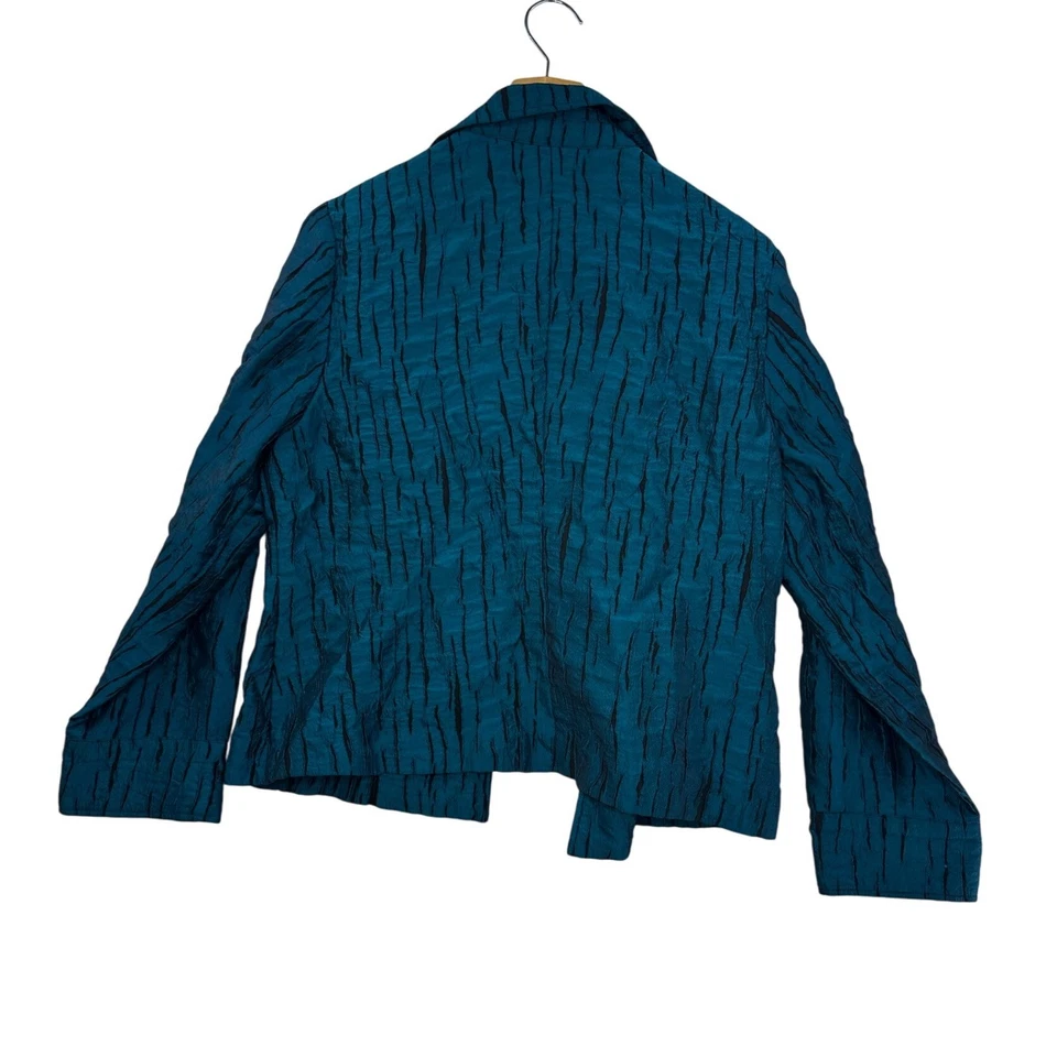 Chicos Teal Textured Jacket Blazer Women Size 2 Mandarin Collar - Image 2 of 4