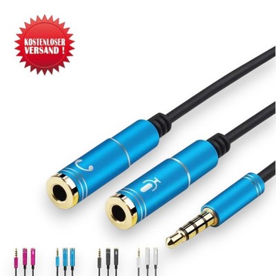 3,5mm Klinken Stecker auf Audio Splitter AUX Y Adapter Headset Kopfhörer Schwarz