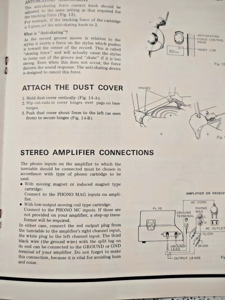 PIONEER PL 10 Stereo Turntable  ISTRUZIONI  in inglese (+ 2 pagine in italiano) - Immagine 3 di 4