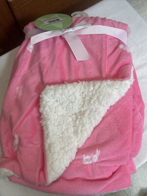 Arkwright LLC Mink/Sherpa Baby Blanket Pink with white bunnies