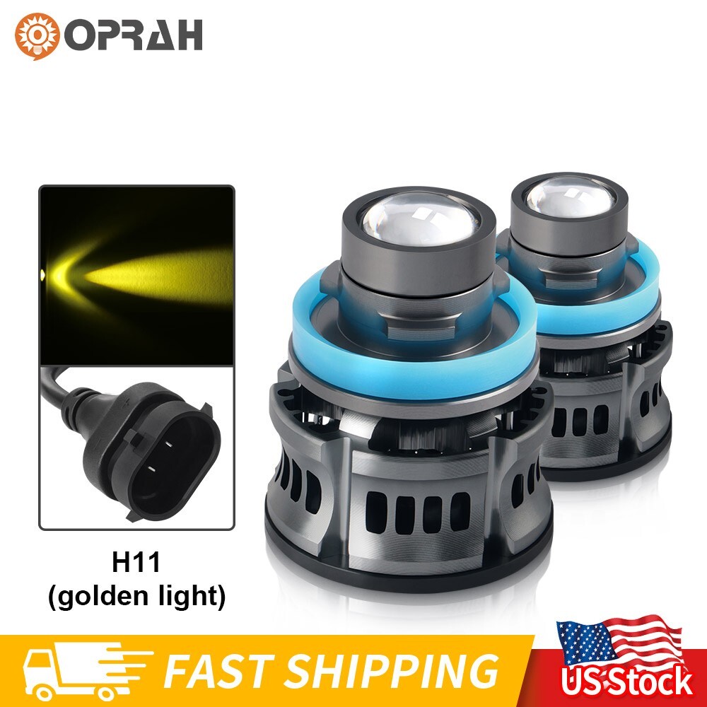 2X H11 LED Laser Headlight Bulbs Automotive Projector Auto Fog Light Lens Yellow