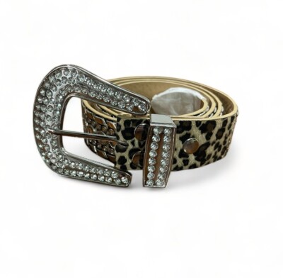 leopard belt w/ rhinestones & silver BLAZIN ROZZ Women Rhinestone Glittered Leopard Print BELT  main image 2