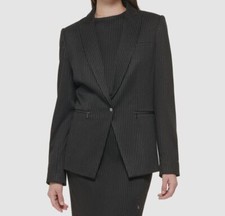 Calvin Klein Women's Black One Button Pinstripe Blazer Jacket Size 0