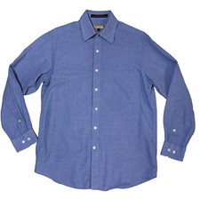 Donna Karan Button Front Shirt Mens Size 15 32/33 Long Sleeve Blue Check Dress