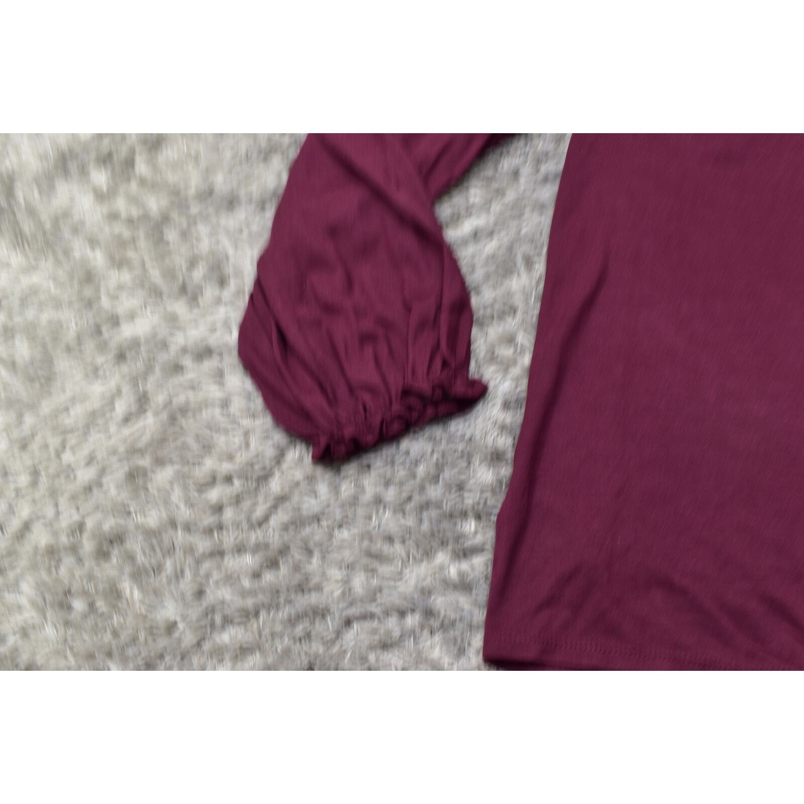 Loft Red Blouse Medium  Solid Rayon Long Sleeve C… - image 6