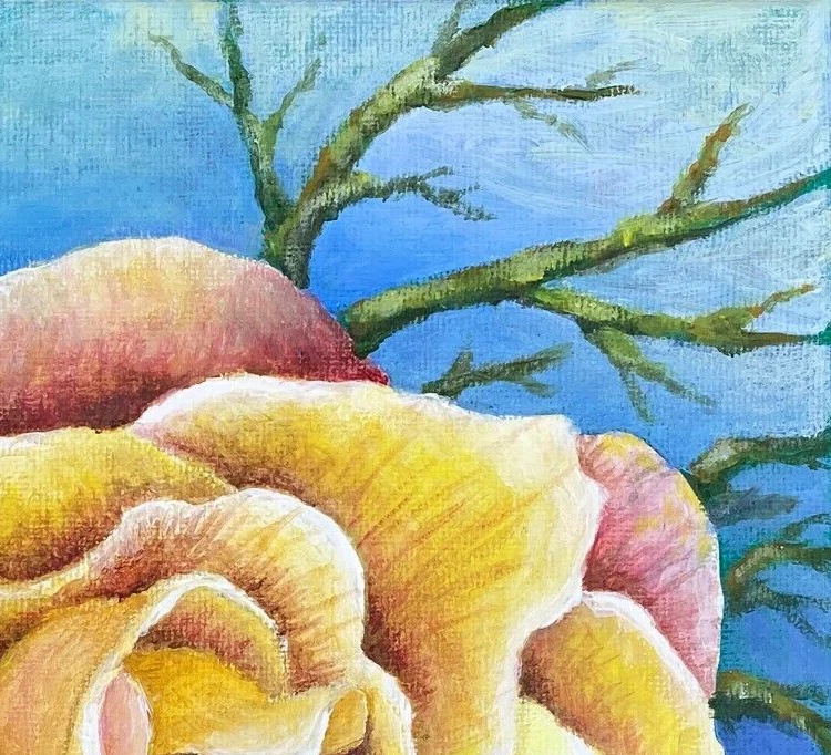 Impresión de arte floral, rosa, obra de arte original firmada, Rosemary Sandberg, azul, amarillo Foto 3 de 3