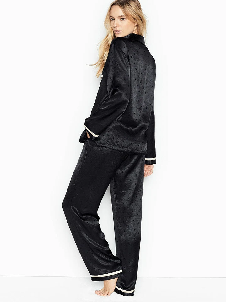 Victoria's Secret Satin Long pajama set black dots limited edition glazed L NEW - Image 3 of 3