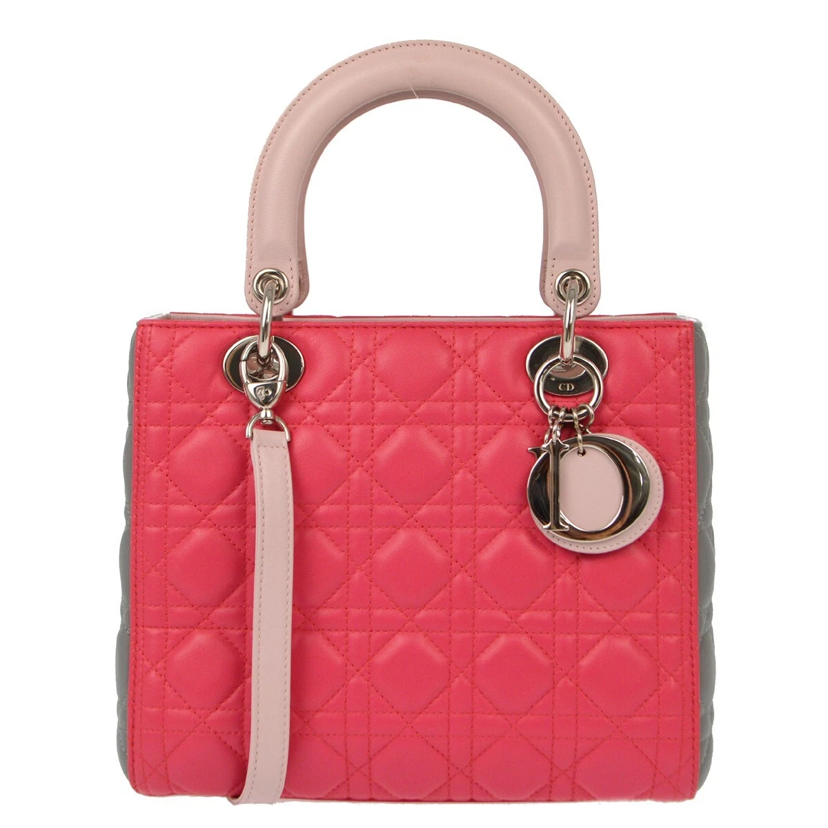 Sac à main Christian Dior rose peau d'agneau Lady Dior cannage 2 voies 16 BO 0164 XX91091