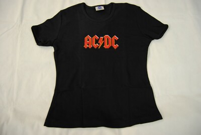 AC/Dc Klassisches Rot Logo Damen Skinny T-Shirt Neu Official Rücken Schwarz tnt