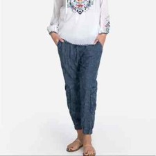 Johnny Was Pace Denim Pull-On Pant Embroidered Cargo Jogger Crop Size Medium