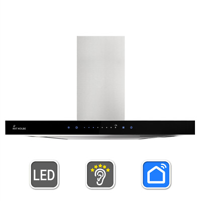 Dunstabzugshaube 60cm Wandhaube Umluft Abluft Edelstahl schwarzes Glas WLAN