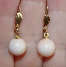 LIGHT ANGEL SKIN SEA 10MM BALL CORAL LEVER BACK EARRINGS