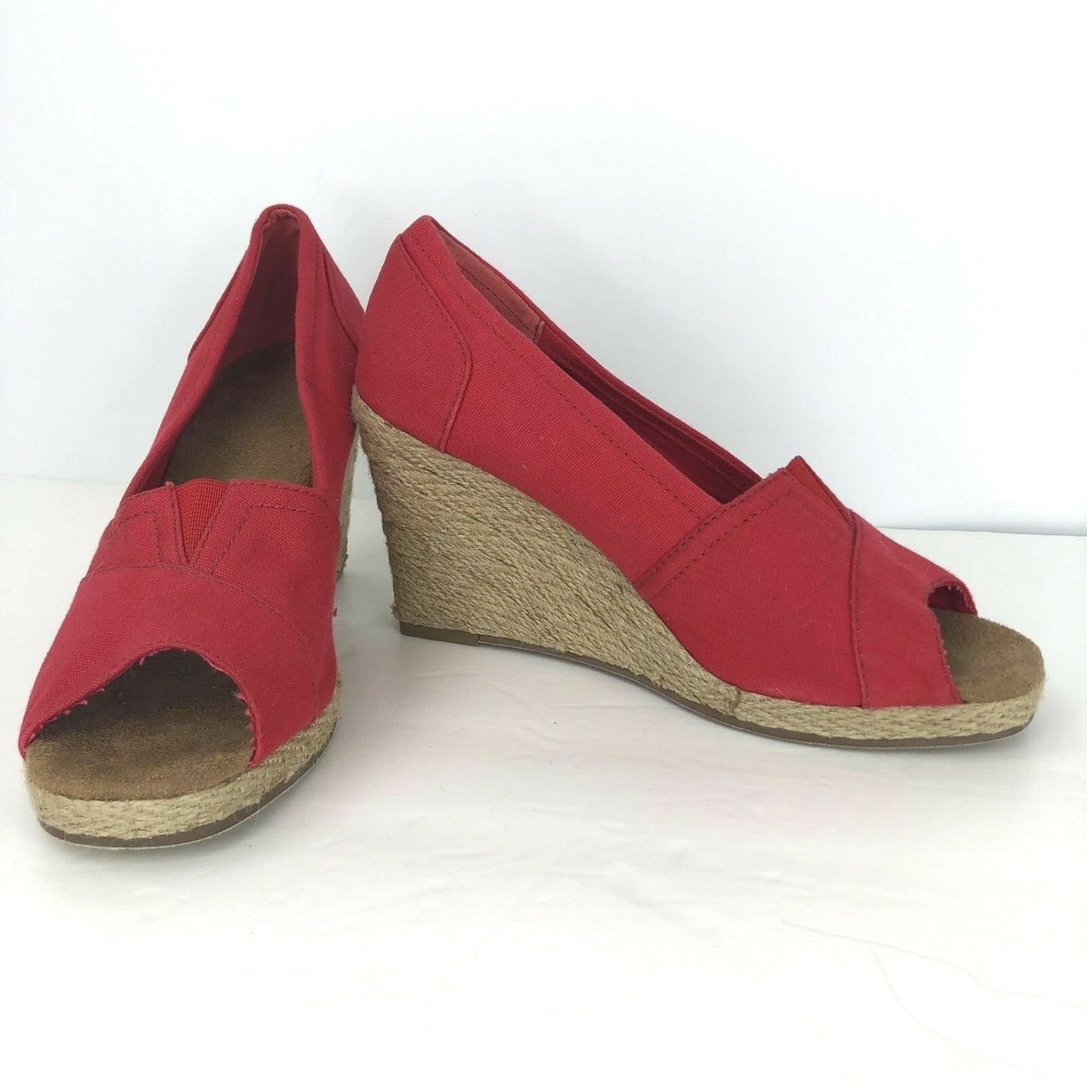 Bass Rosemary Red Canvas M Platform Rope Jute Wedge Open Toe