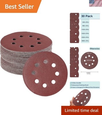 Bates 5-Inch Sanding Discs - 30 Pack Assorted Grits for Versatile Finishing