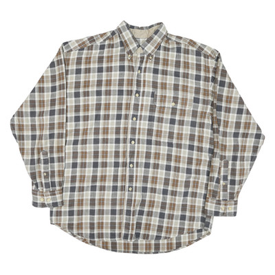 POINTS WEST Herren Beige Braune Kariert Hemd M Knopf Kragen Langärmlig Baumwolle