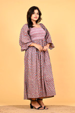 Bohemian Cotton Floral Print Long Maxi Dress Women Smocked Style Summer Wear