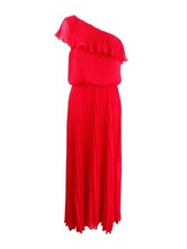 Xscape Women's Pleated Chiffon One-Shoulder Gown (8, Red) 191837043886