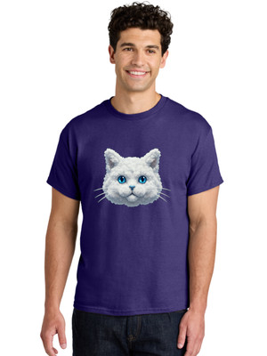 White-Cat-Face Mens Graphic Tee, 100% Cotton, Casual Summer Wear