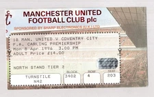 Manchester United v Coventry City 1995-1996 Premier League Ticket 08/04/1996