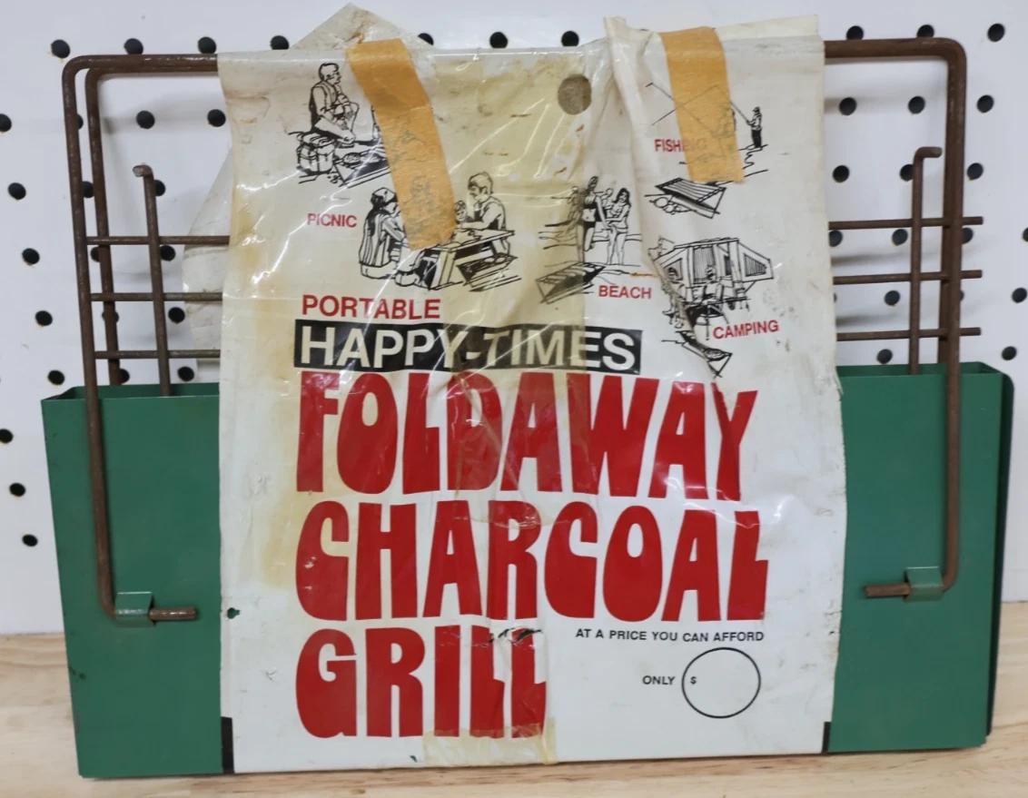 Vintage Foldaway Charcoal Grill Happy Times Portable NOS Deadstock 1960s 1970's