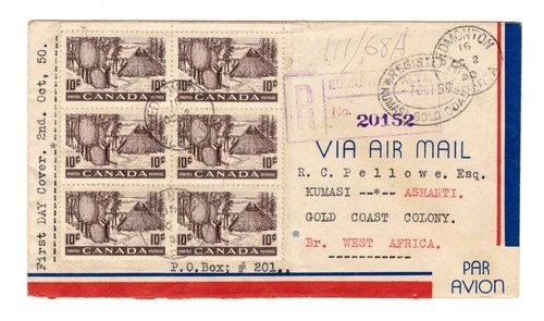 P238 Canada AB Alberta - Edmonton 1950 Fur Resource FDC Registered to Gold Coast