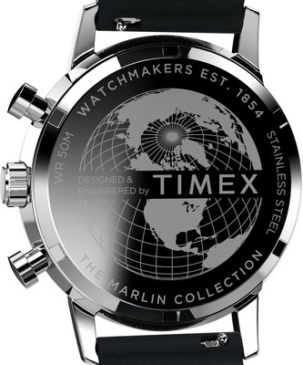 Timex Marlin Chronograph Watch Black Leather Silver Dial
