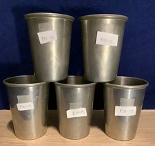 5 Vintage Stieff Pewter Tumblers Cups P10-12, 15 & 17 Marked, Good Condition